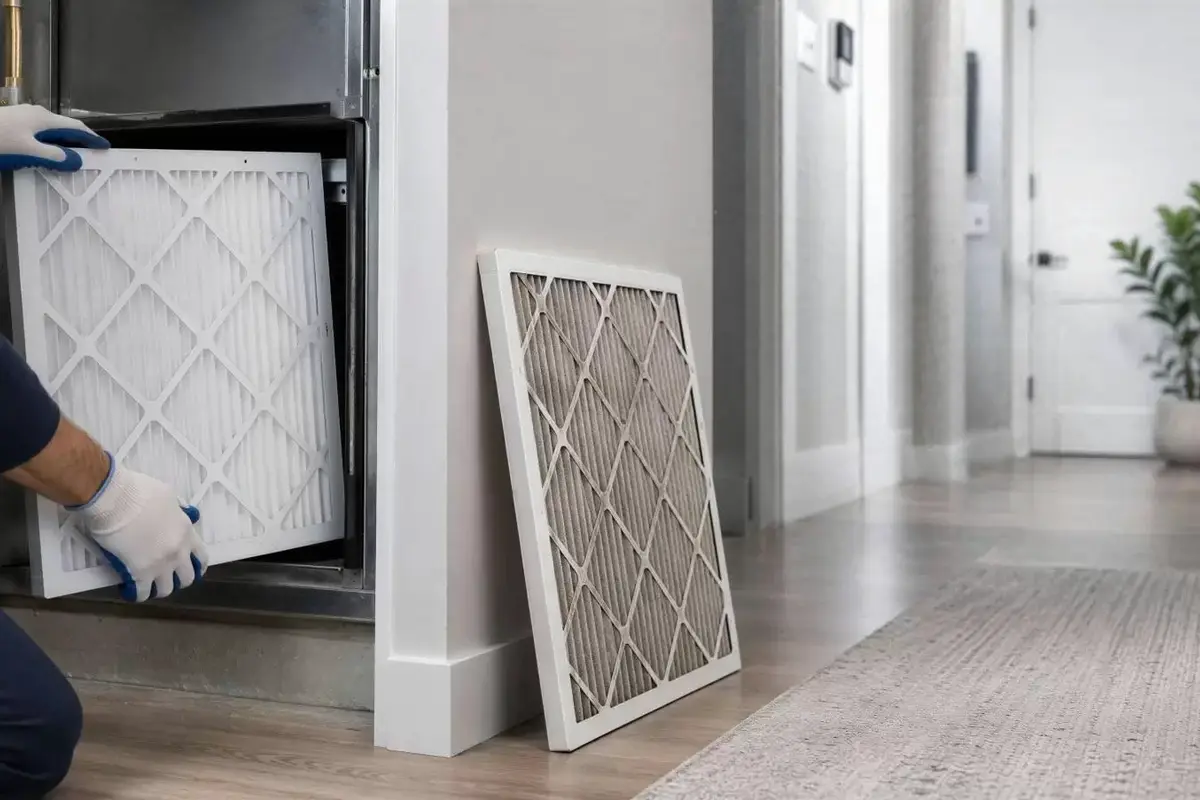 Central AC Blowing Warm Air San Bruno CA — replacing a central AC air filter