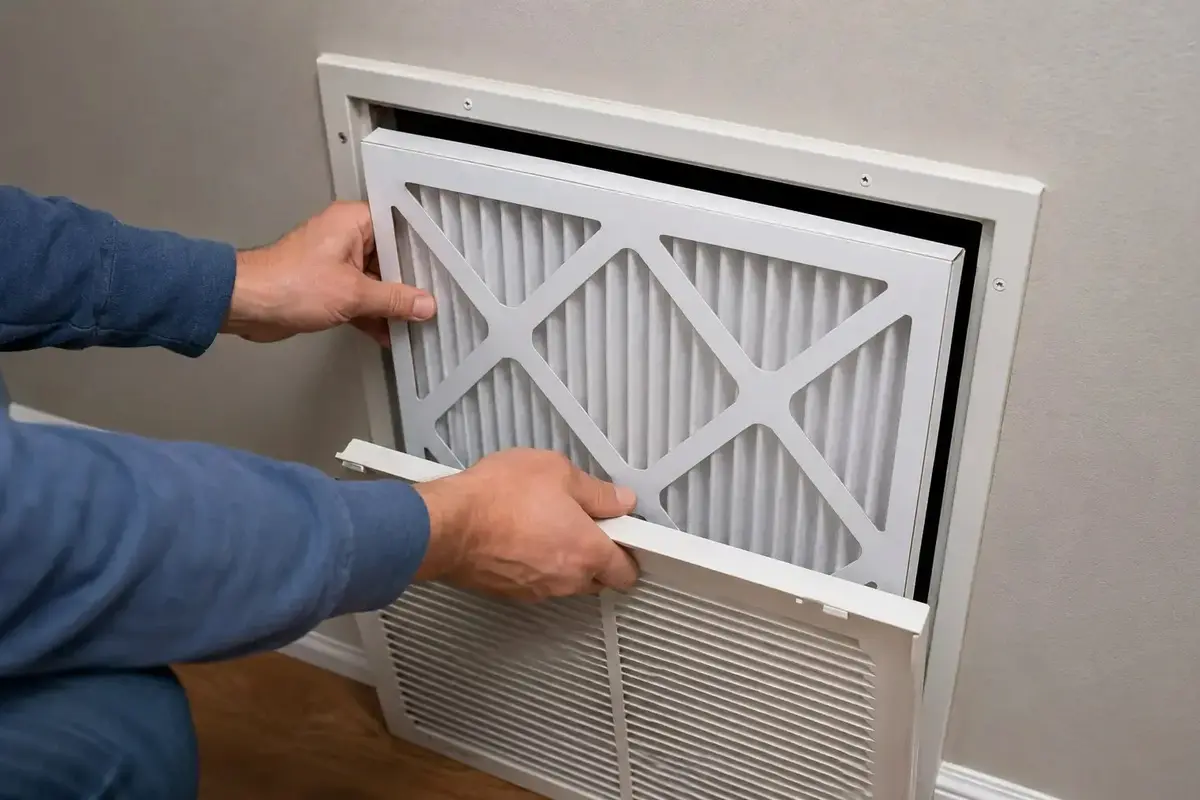 Central AC Maintenance Checklist San Bruno CA — replacing a central AC air filter