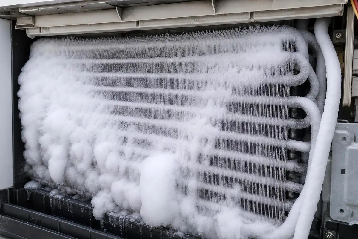 Frozen AC Coil San Bruno CA — frozen evaporator coil with ice buildup