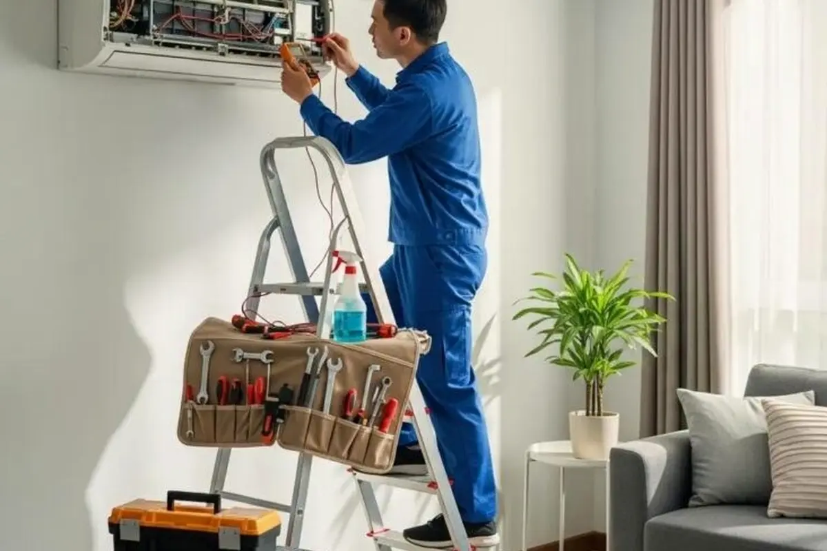 AC Blower Motor & Fan Repair in Crestmoor San Bruno CA — technician working on a residential AC system
