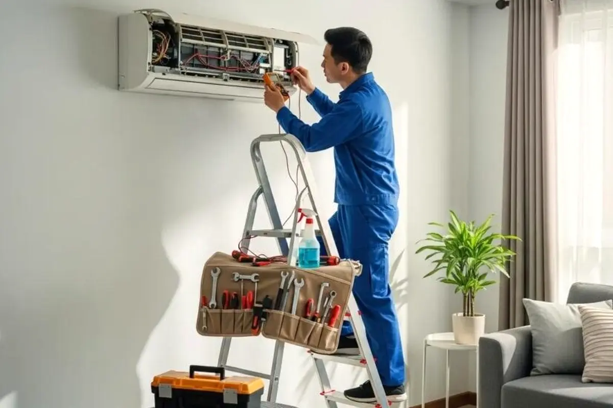 AC Blower Motor & Fan Repair in Lomita Park San Bruno CA — technician working on a residential AC system