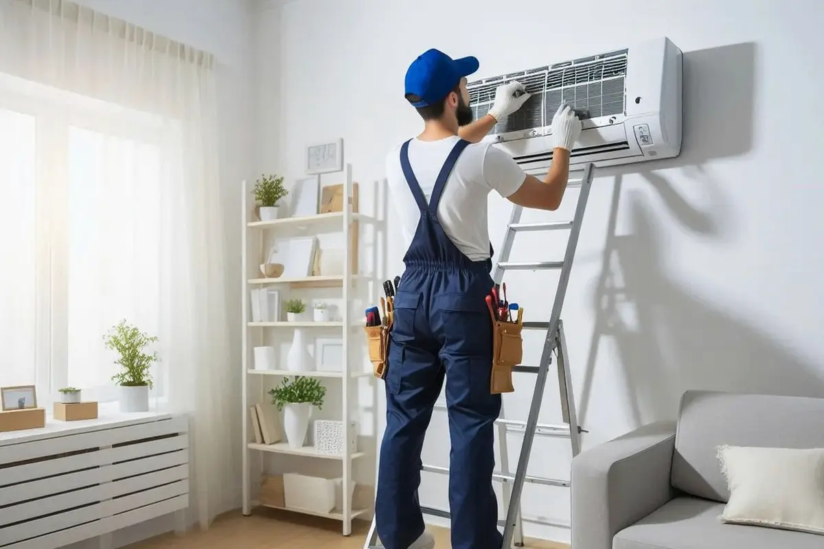 AC Blower Motor & Fan Repair in Rollingwood San Bruno CA — technician working on a residential AC system