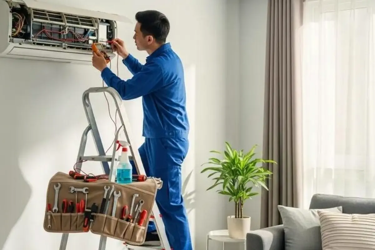AC Blower Motor & Fan Repair in San Bruno Park San Bruno CA — technician working on a residential AC system