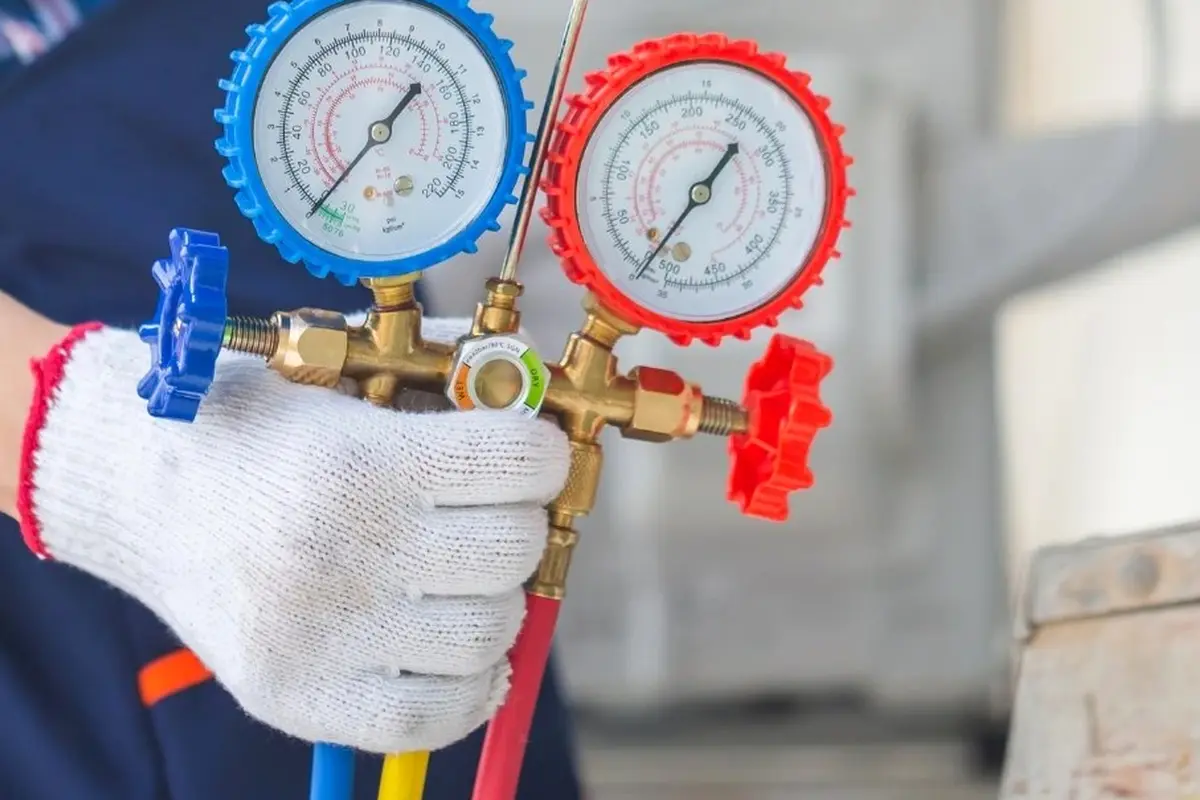 AC Blower Motor & Fan Repair in San Bruno Park San Bruno CA — refrigerant gauges during AC service