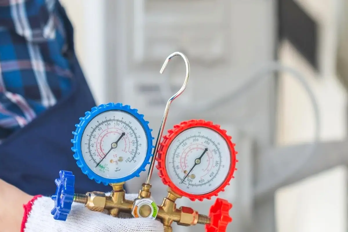 AC Capacitor & Contactor Replacement in Crestmoor San Bruno CA — refrigerant gauges during AC service