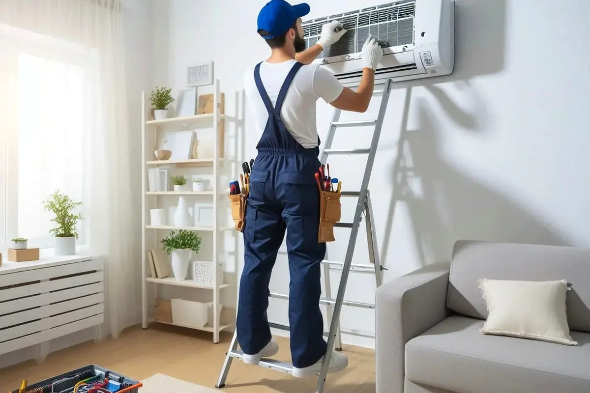 Reemplazo de Capacitor y Contactor de AC en Lomita Park San Bruno CA — técnico trabajando en un sistema de AC residencial