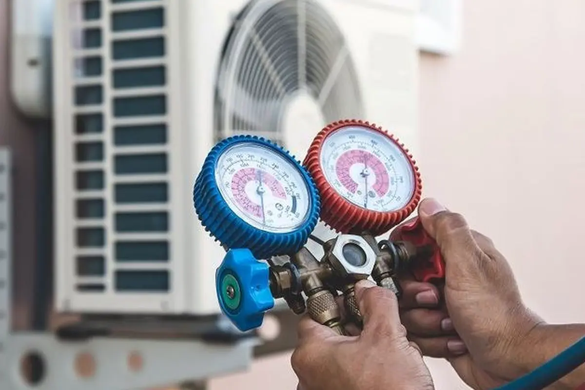 AC Capacitor & Contactor Replacement in Portola Highlands San Bruno CA — refrigerant gauges during AC service