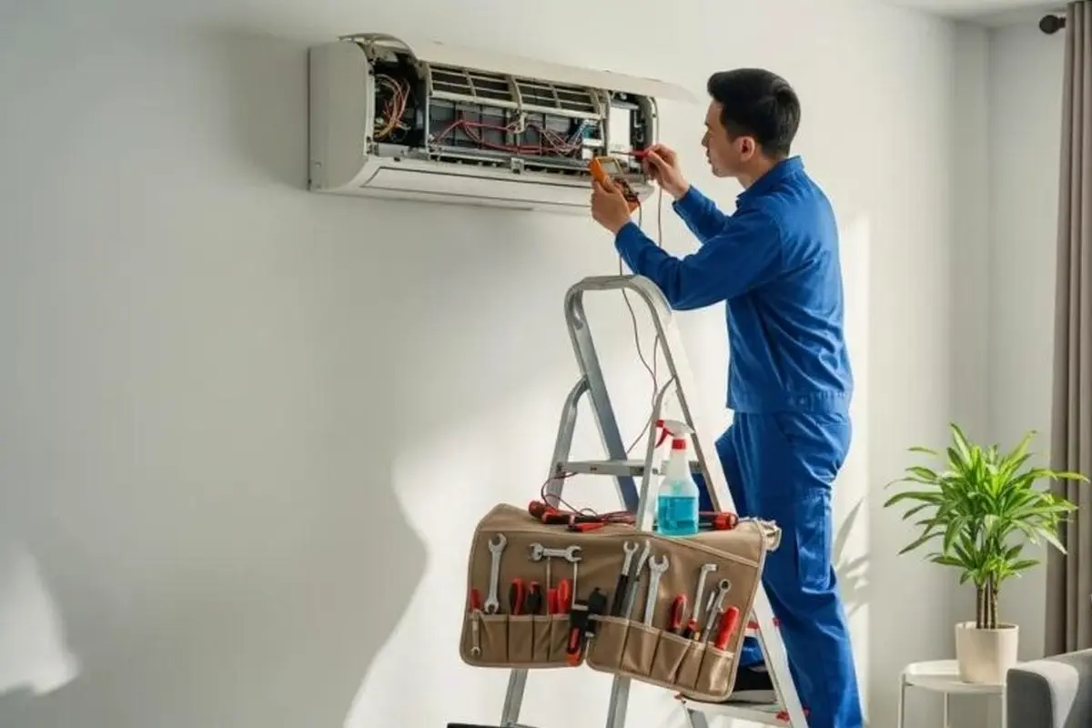 AC Capacitor & Contactor Replacement in San Bruno Park San Bruno CA — technician working on a residential AC system