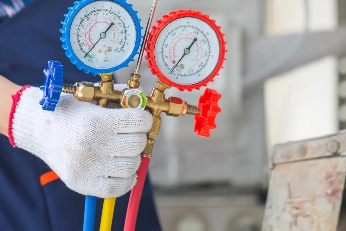 AC Compressor Repair & Replacement in Crestmoor San Bruno CA — refrigerant gauges during AC service