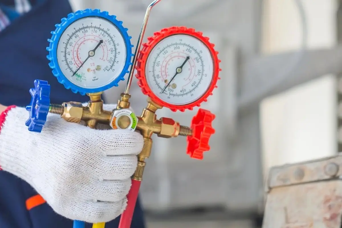 AC Compressor Repair & Replacement in Lomita Park San Bruno CA — refrigerant gauges during AC service