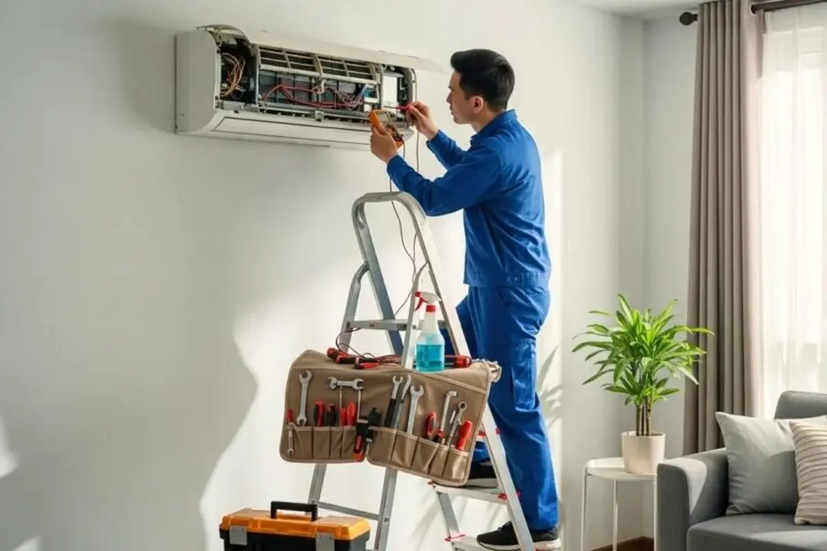 AC Compressor Repair & Replacement in Mills Park San Bruno CA — technician working on a residential AC system