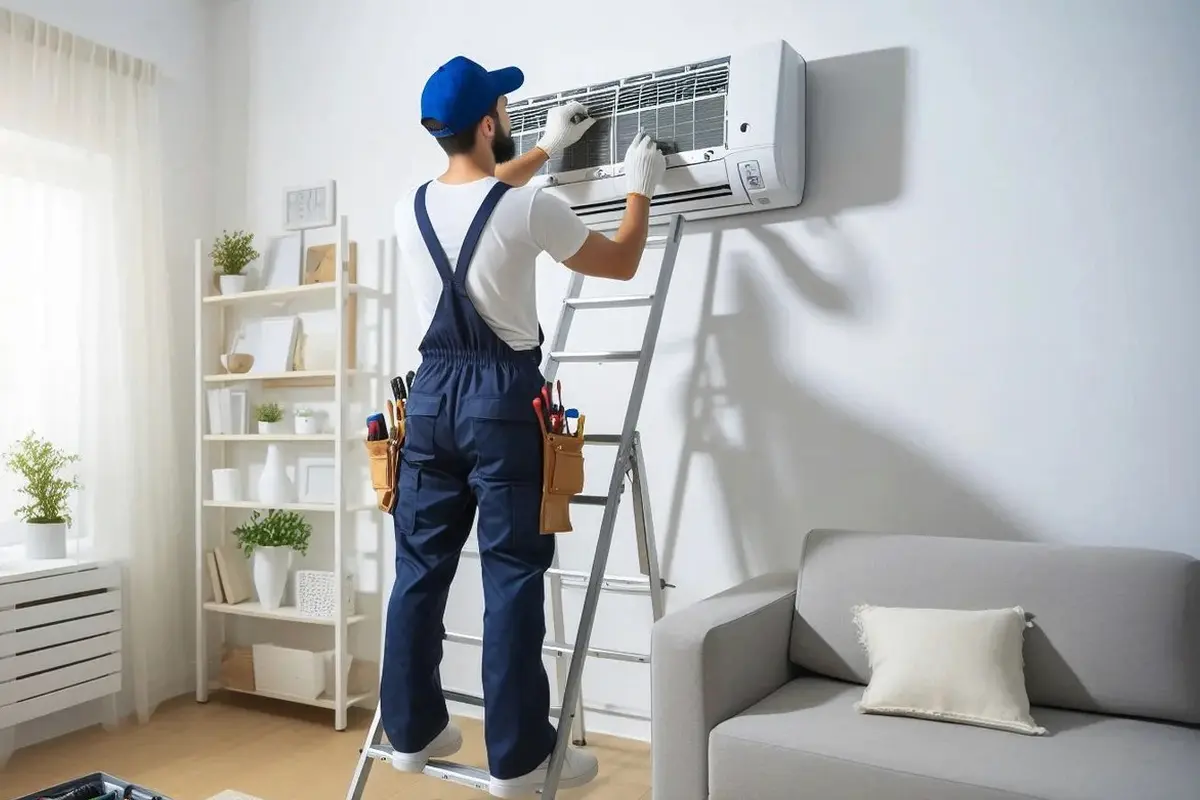 AC Compressor Repair & Replacement in Portola Highlands San Bruno CA — technician working on a residential AC system