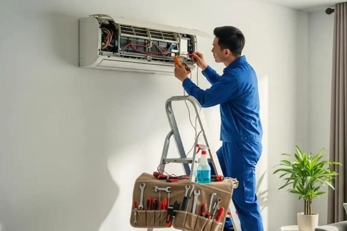 AC Compressor Repair & Replacement in Rollingwood San Bruno CA — technician working on a residential AC system