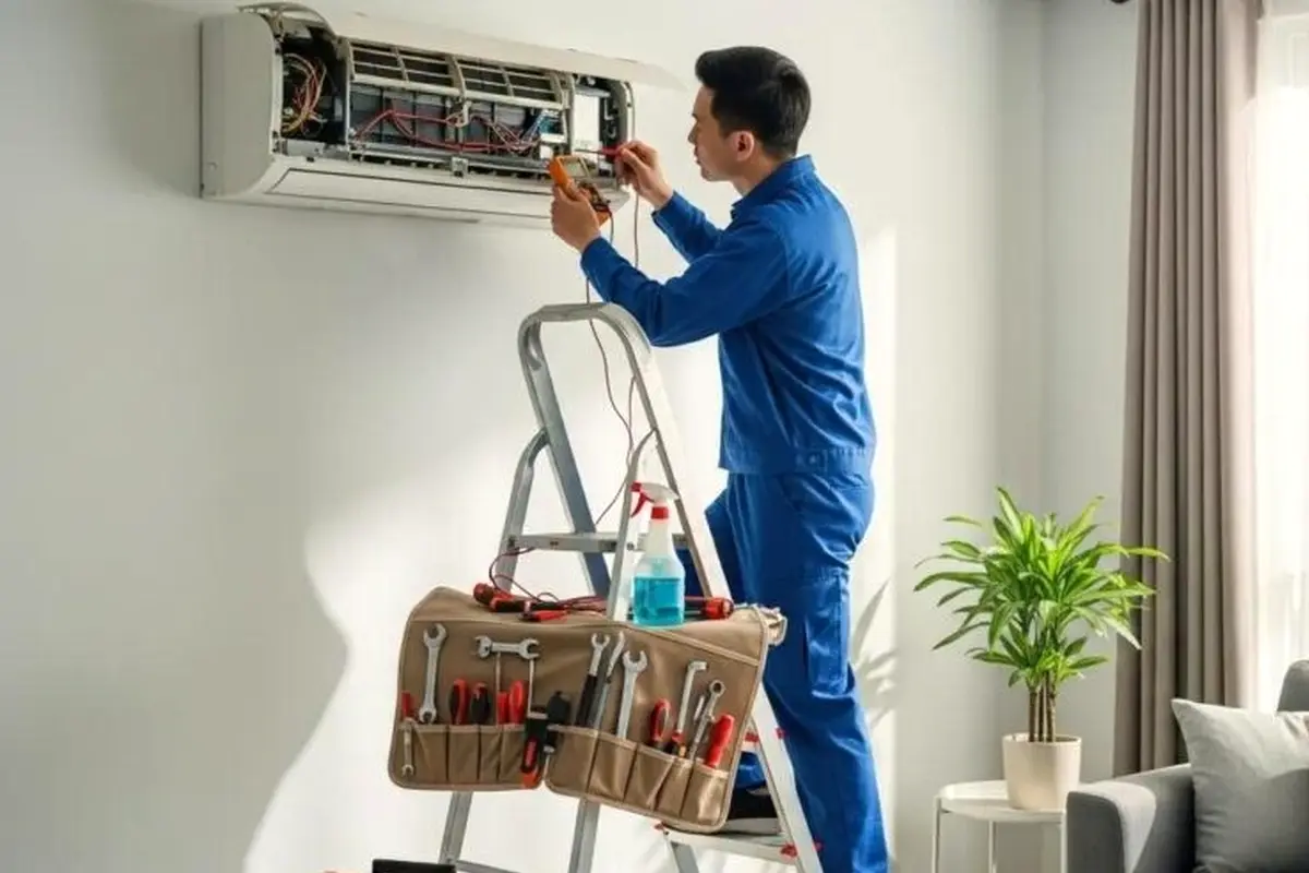 AC Refrigerant Leak Repair & Recharge in Belle Air Park San Bruno CA — technician working on a residential AC system