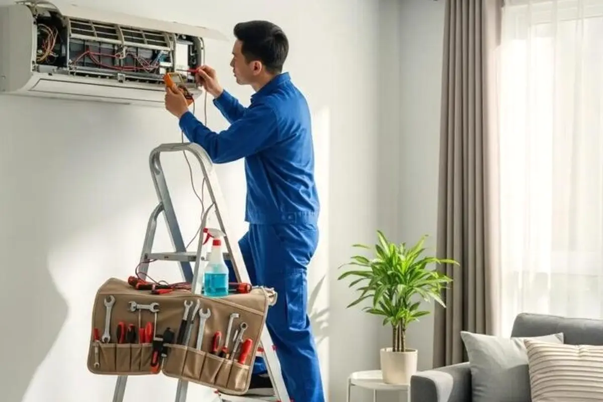 AC Refrigerant Leak Repair & Recharge in Crestmoor San Bruno CA — technician working on a residential AC system