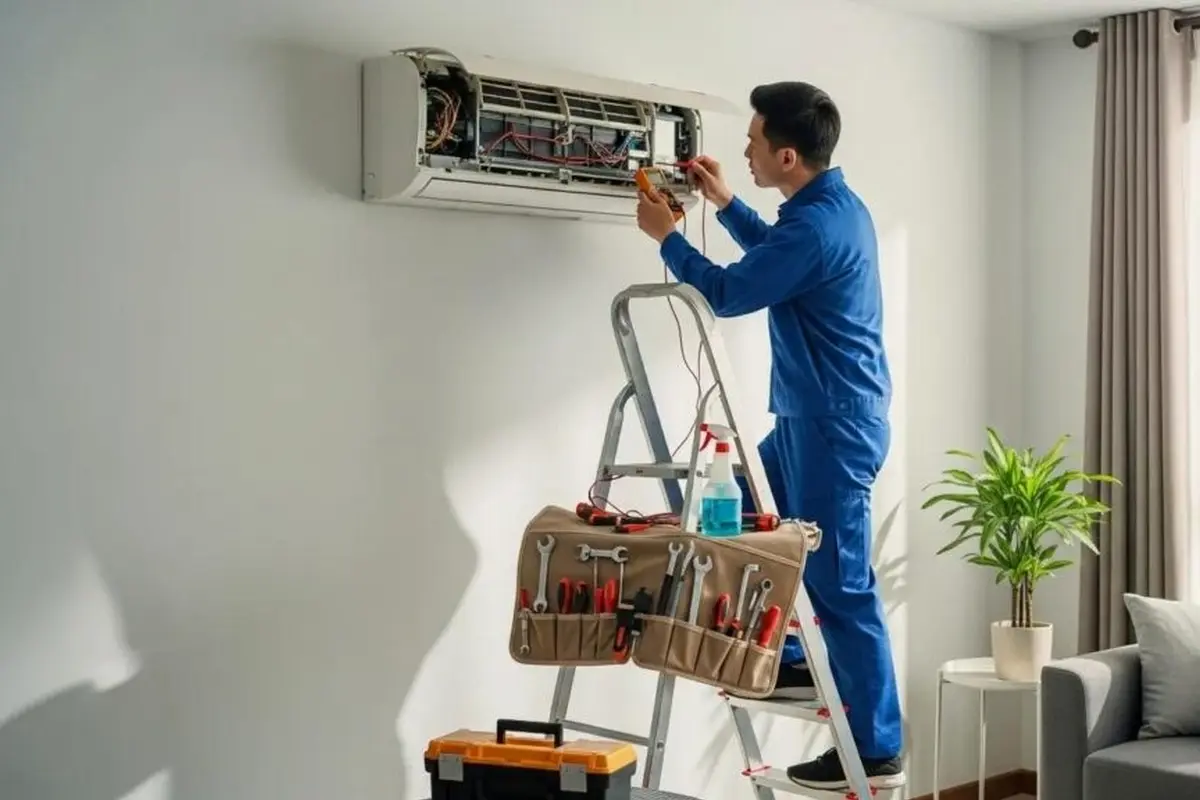 AC Refrigerant Leak Repair & Recharge in Mills Park San Bruno CA — technician working on a residential AC system