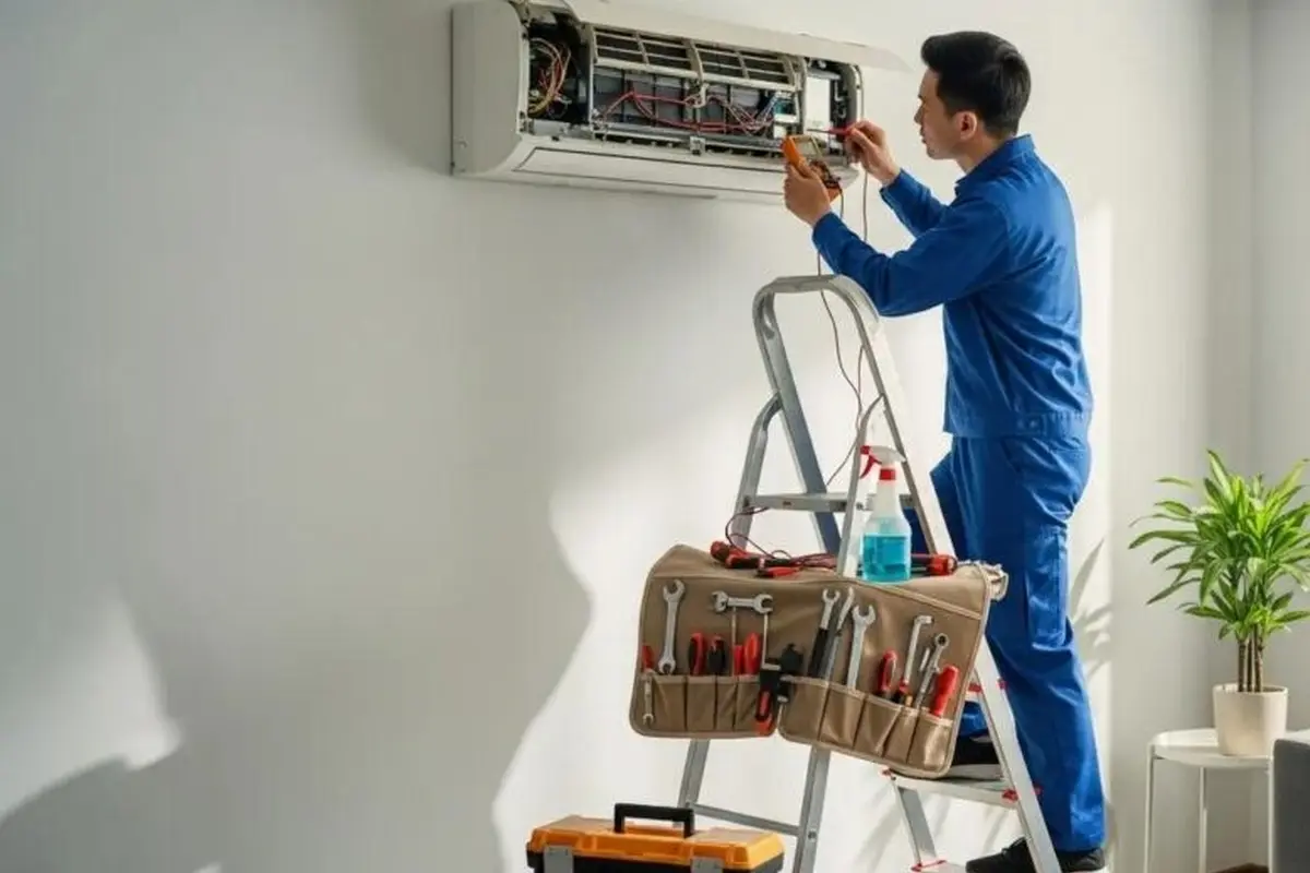 AC Refrigerant Leak Repair & Recharge in Rollingwood San Bruno CA — technician working on a residential AC system