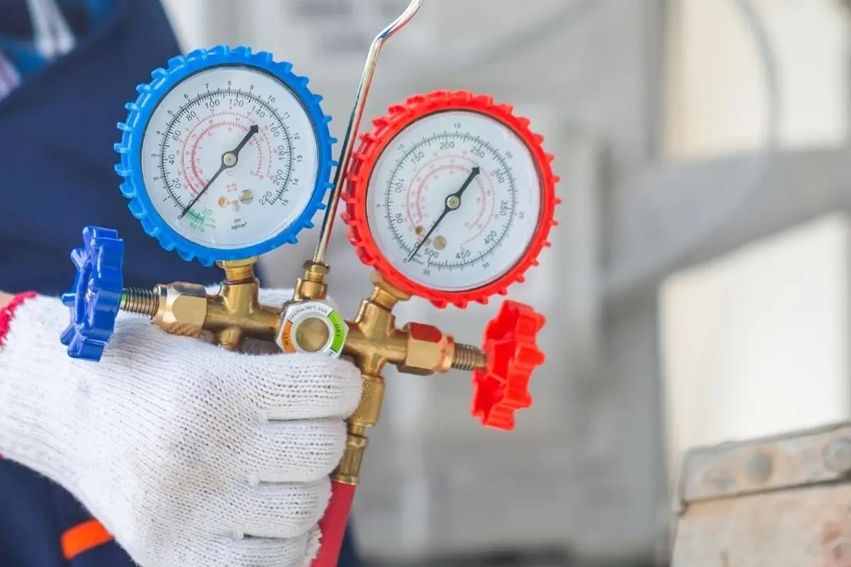 Central AC Maintenance & Tune-Up in Crestmoor San Bruno CA — refrigerant gauges during AC service