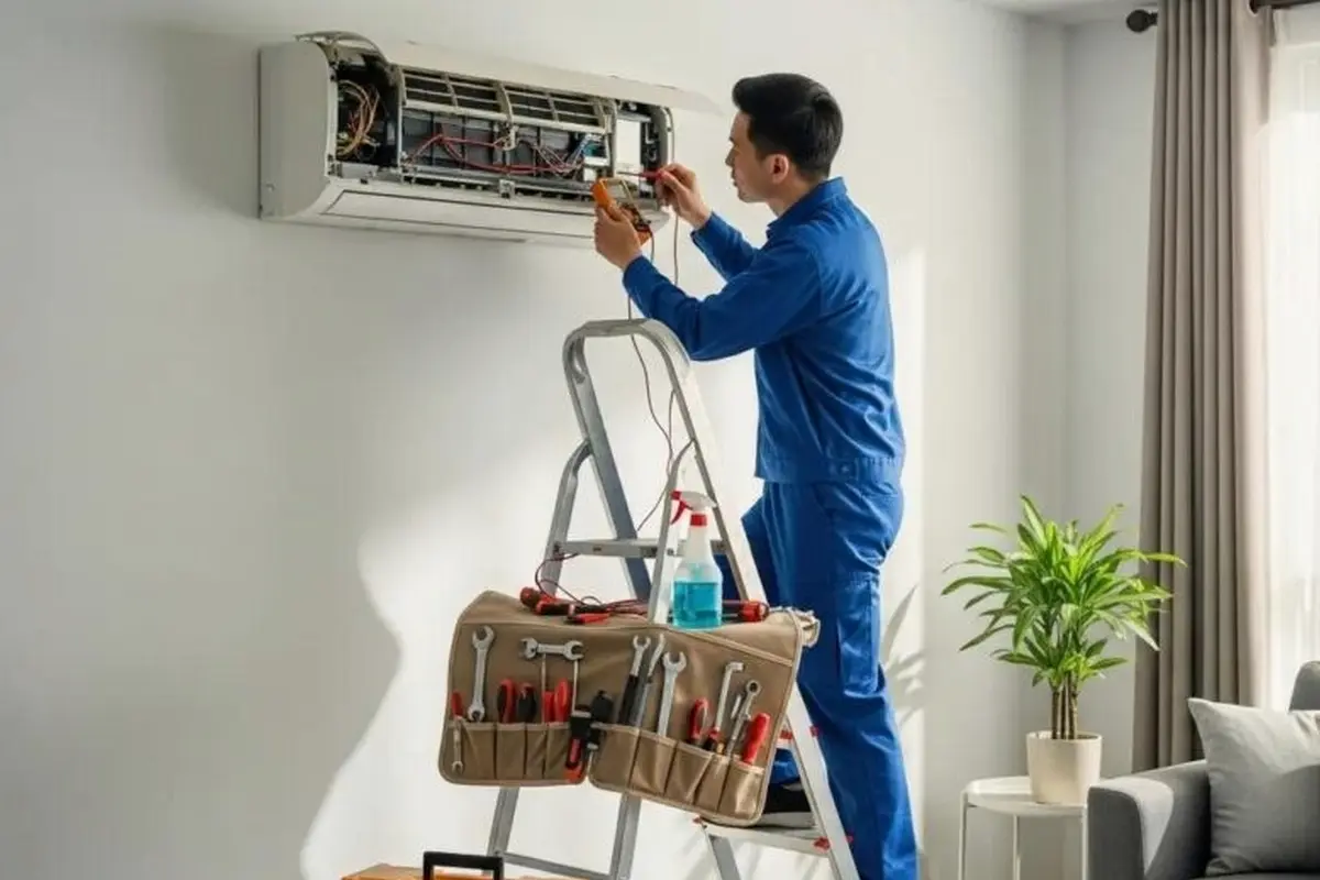 Central AC Maintenance & Tune-Up in Lomita Park San Bruno CA — technician working on a residential AC system