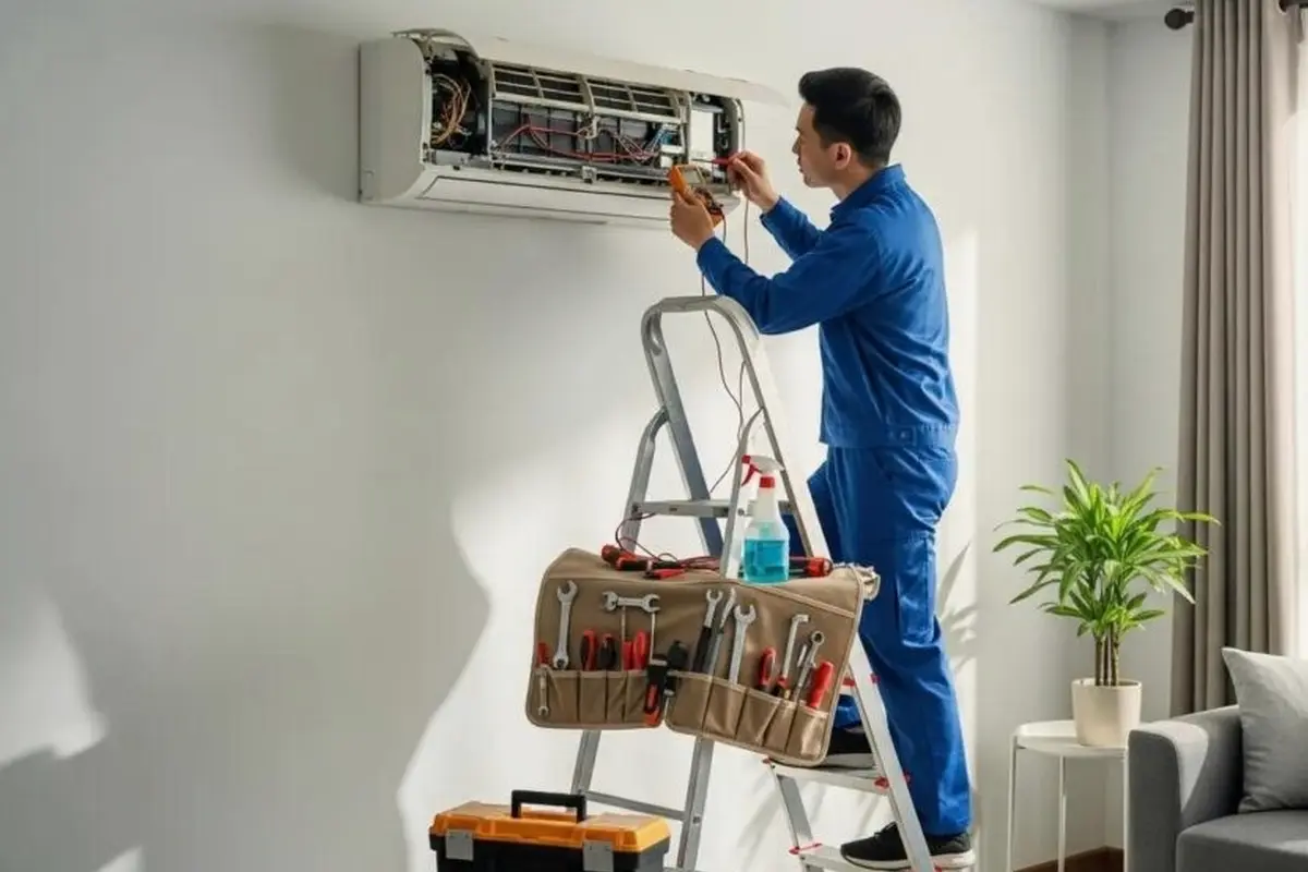 Central AC Maintenance & Tune-Up in Mills Park San Bruno CA — technician working on a residential AC system