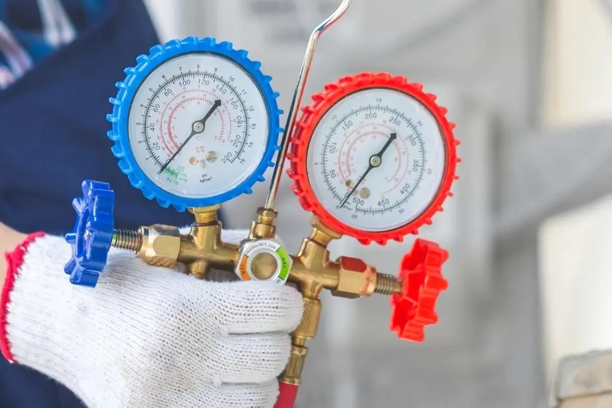 Central AC Maintenance & Tune-Up in Portola Highlands San Bruno CA — refrigerant gauges during AC service