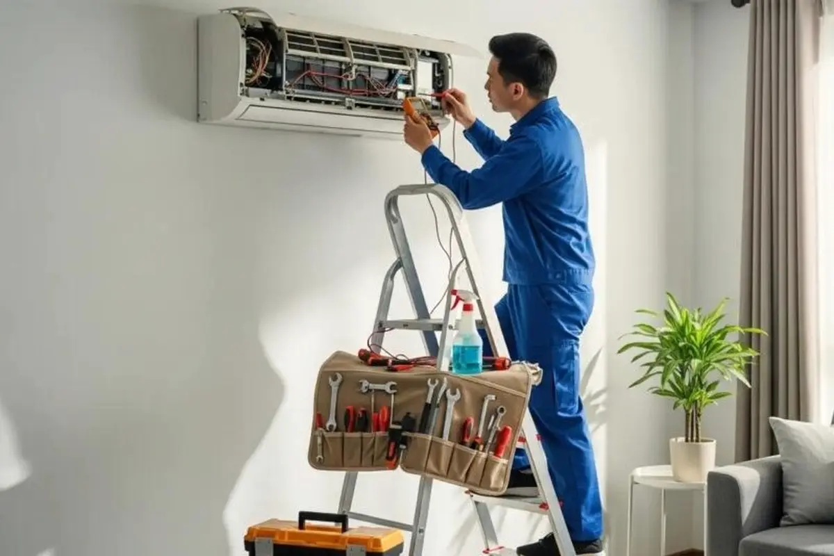 Frozen Evaporator Coil Repair in Lomita Park San Bruno CA — technician working on a residential AC system