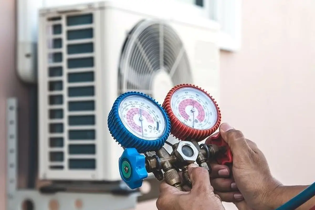 Thermostat Repair & Replacement in Belle Air Park San Bruno CA — refrigerant gauges during AC service