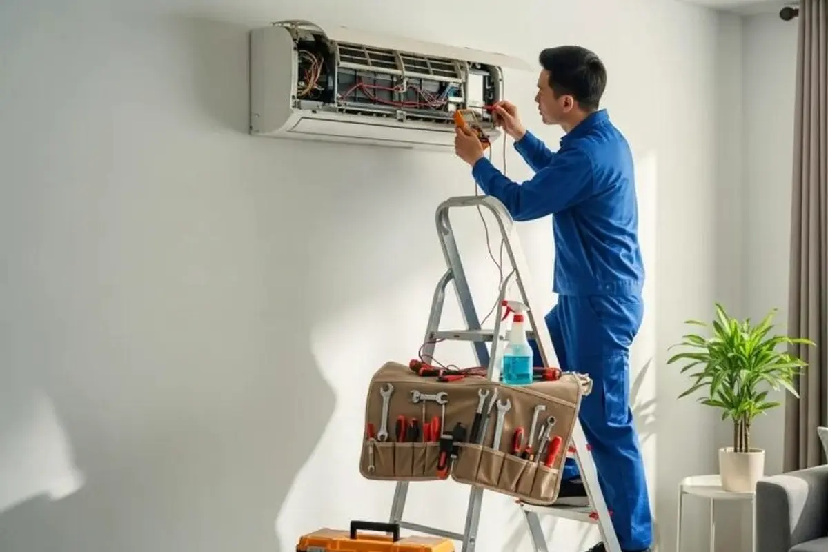 Reparación y Reemplazo de Termostato en Capuchino San Bruno CA — técnico trabajando en un sistema de AC residencial