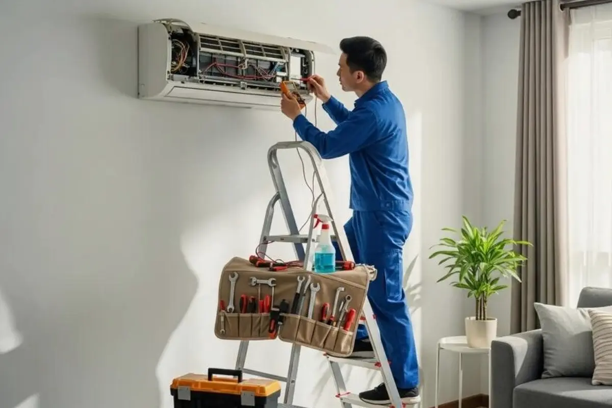 Thermostat Repair & Replacement in Crestmoor San Bruno CA — technician working on a residential AC system