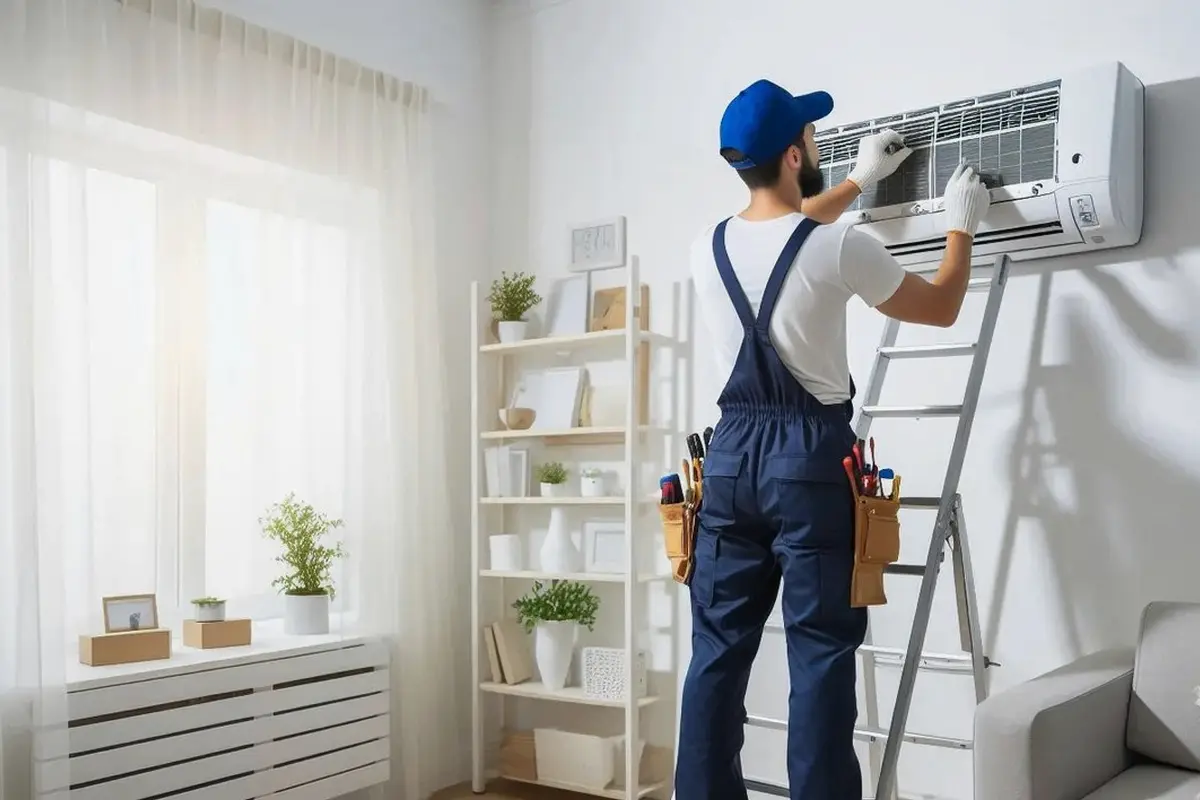 Thermostat Repair & Replacement in Portola Highlands San Bruno CA — technician working on a residential AC system