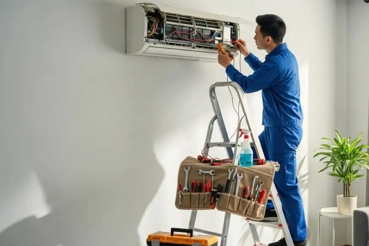 Thermostat Repair & Replacement in Rollingwood San Bruno CA — technician working on a residential AC system