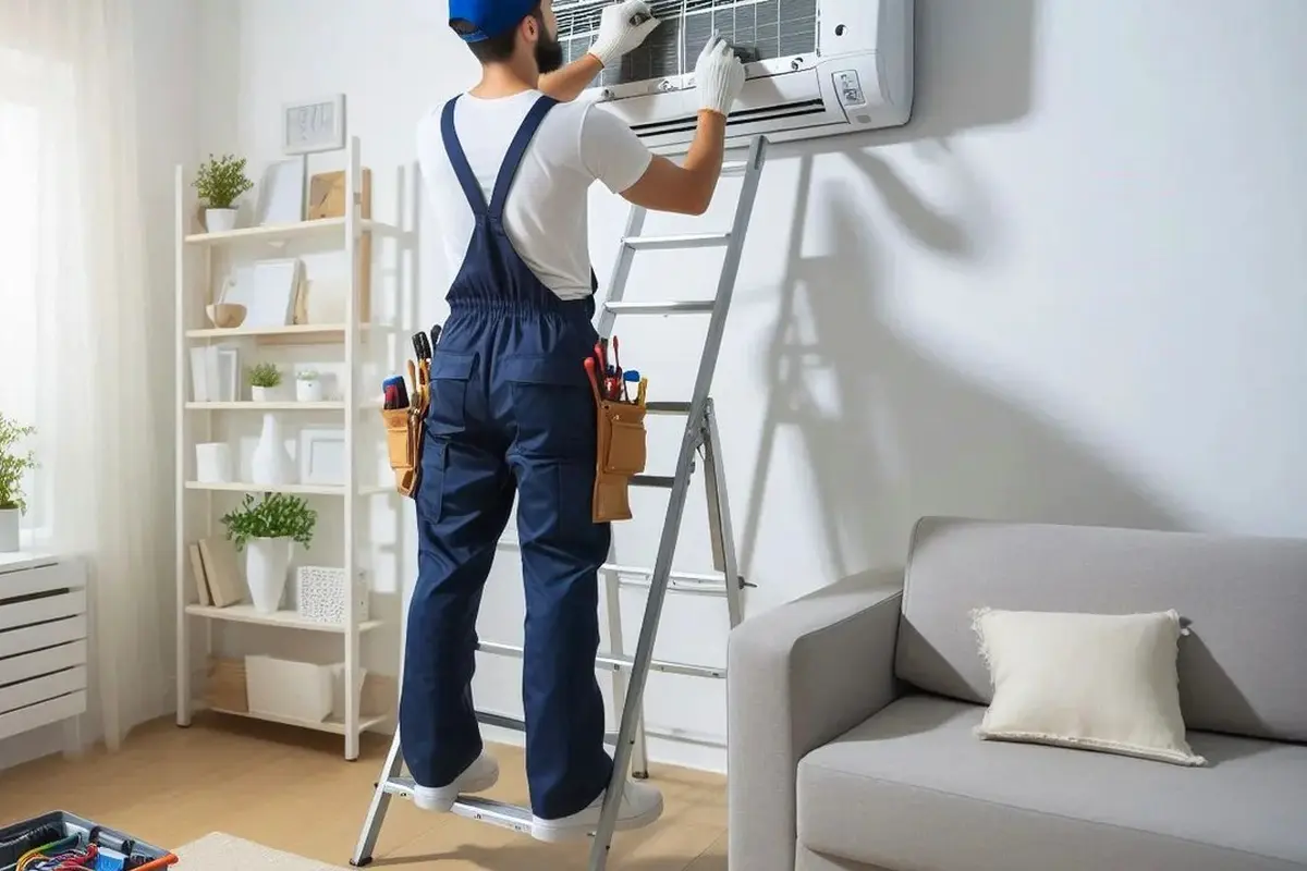 Thermostat Repair & Replacement in San Bruno Park San Bruno CA — technician working on a residential AC system